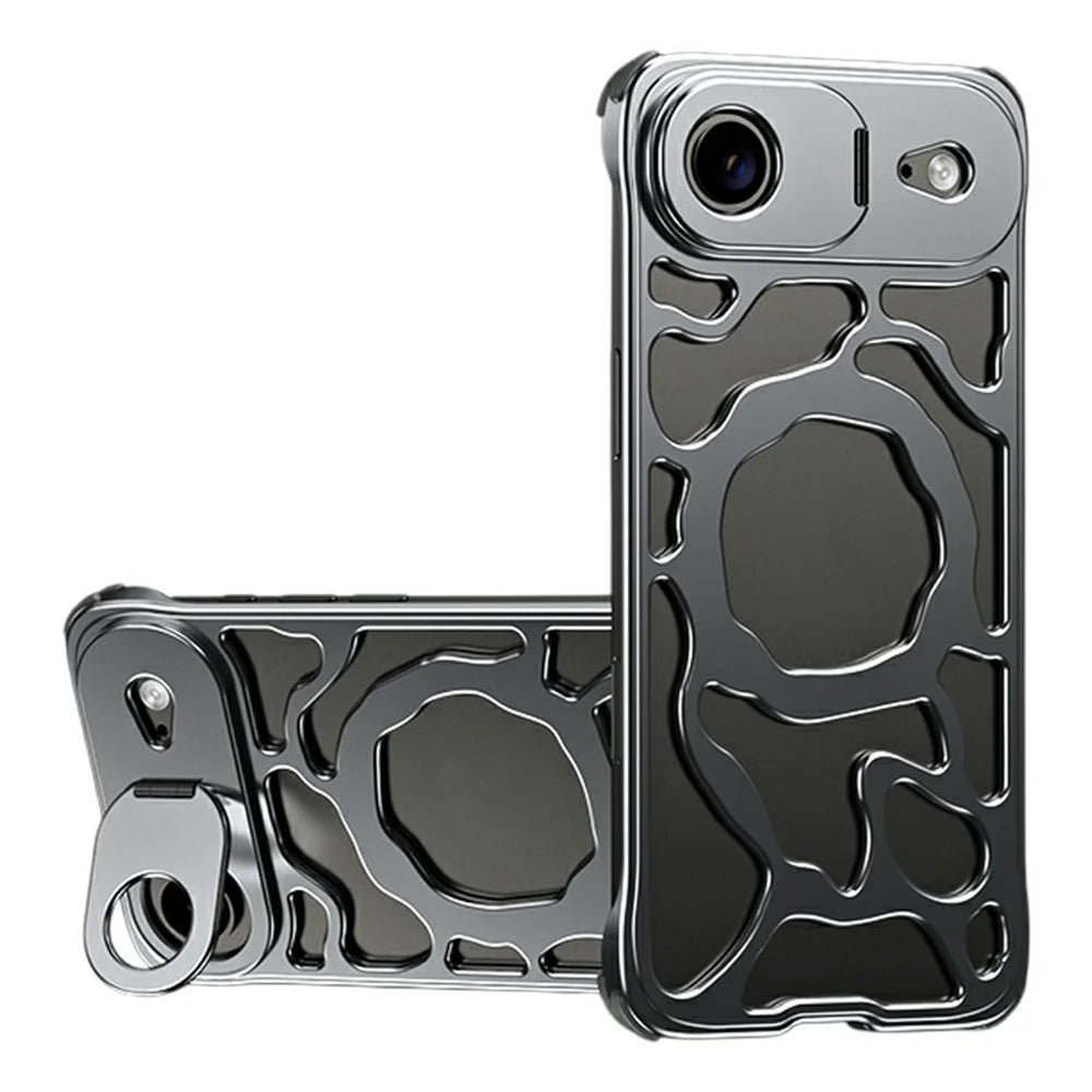 Auspicious Cloud Series For iPhone Air Hollow Case Aluminum Alloy Kickstand Magnetic Phone Cover - Grey - 1