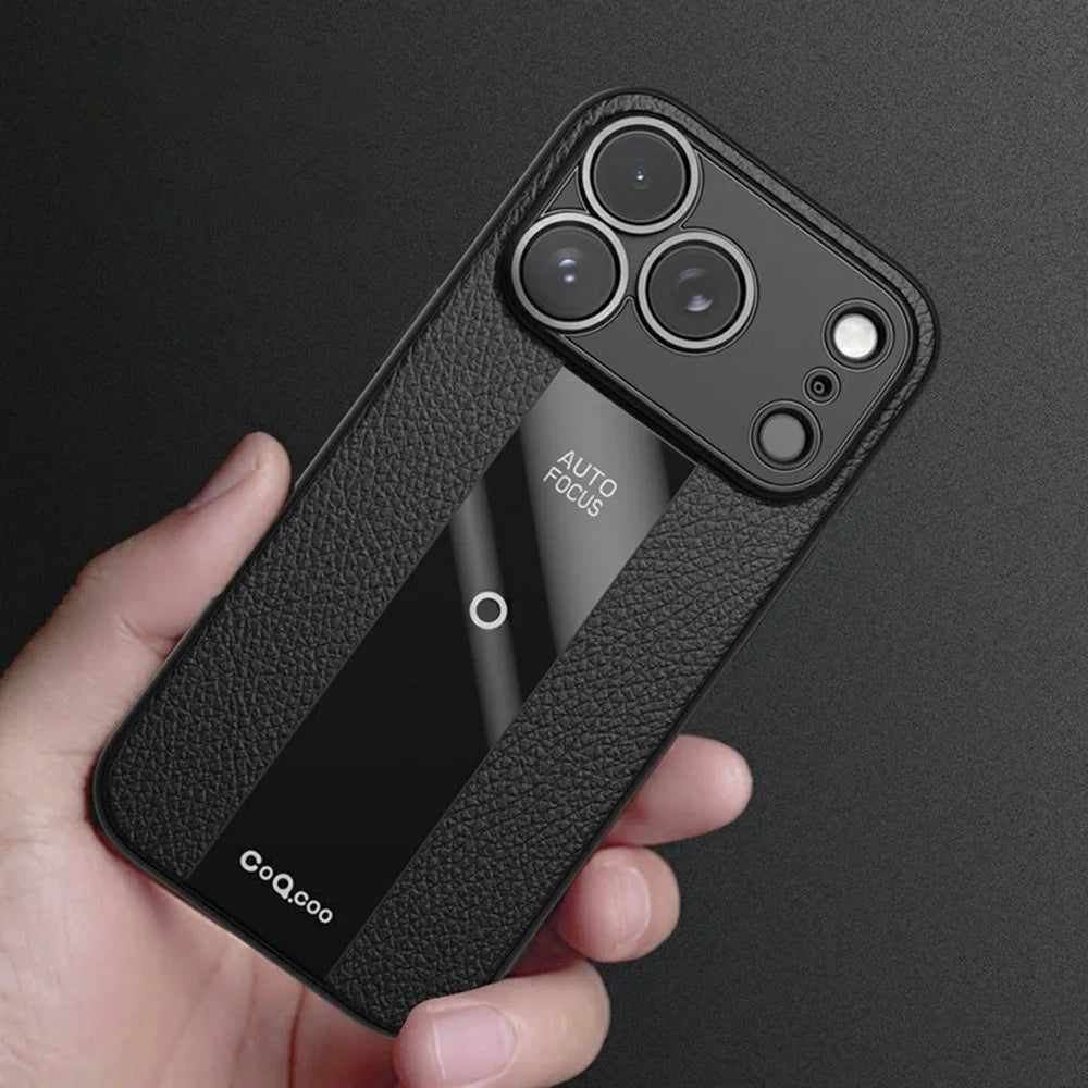 Q.COO For iPhone 17 Pro Max Case Shockproof PU + TPU + Acrylic Phone Cover - Black - 6