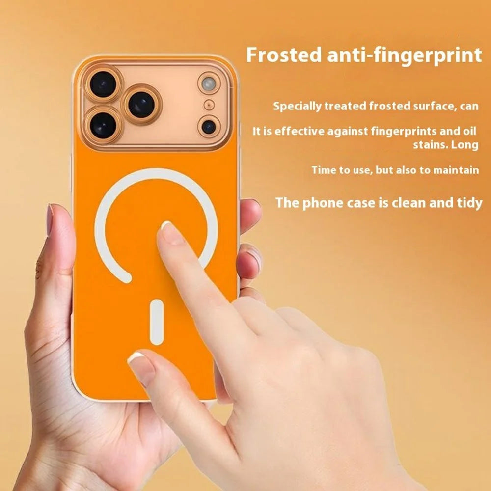 Q.COO For iPhone 17 Pro Max Magnetic Case Shockproof TPU Phone Cover Compatible with MagSafe - Light Sand Orange - 6