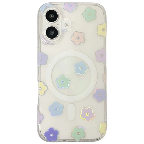 For iPhone 17 Magnetic Case Rhinestone Laser Floral PC + TPU Phone Cover Compatible with MagSafe - Style 1 - 1