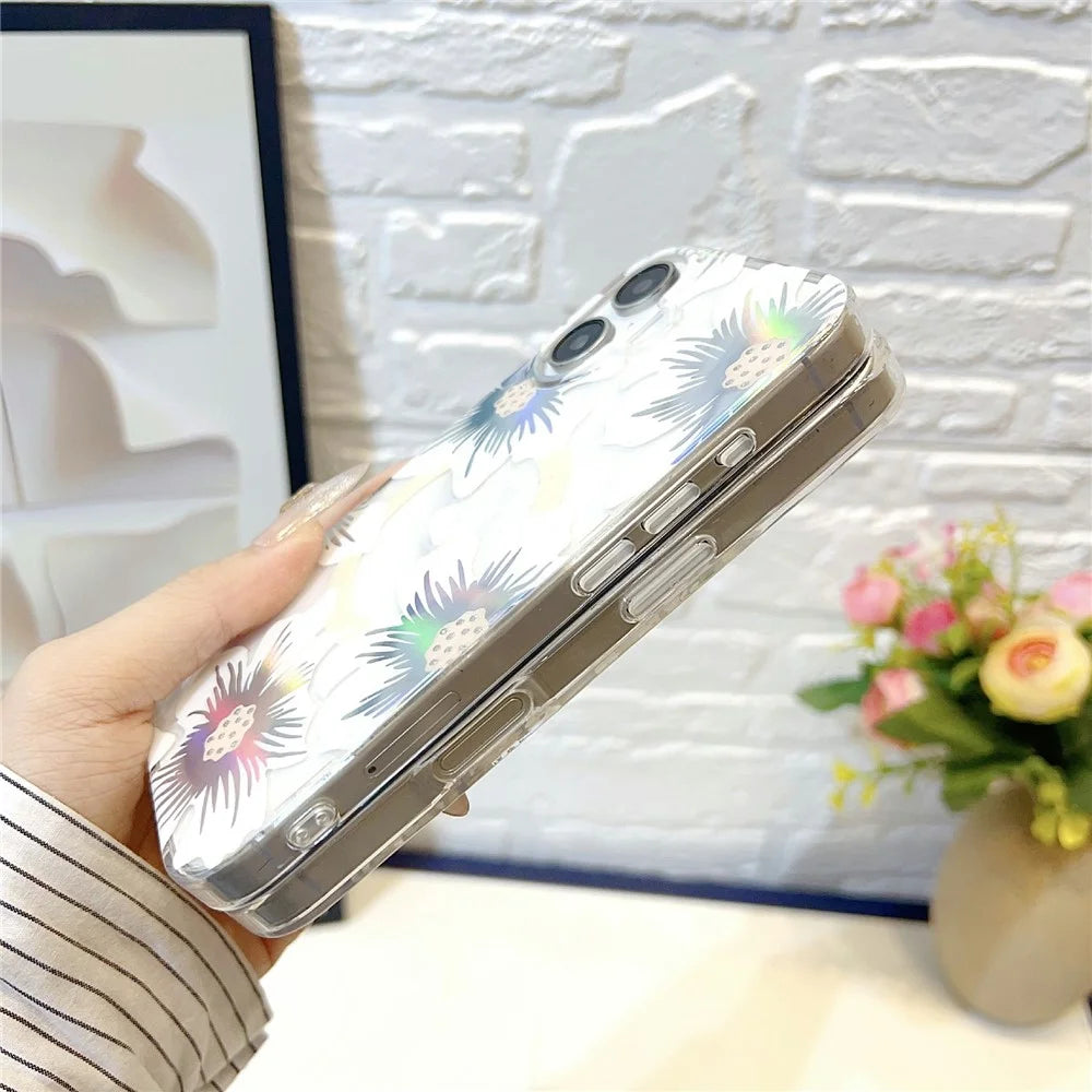 For iPhone 17 Magnetic Case Rhinestone Laser Floral PC + TPU Phone Cover Compatible with MagSafe - Style 1 - 7