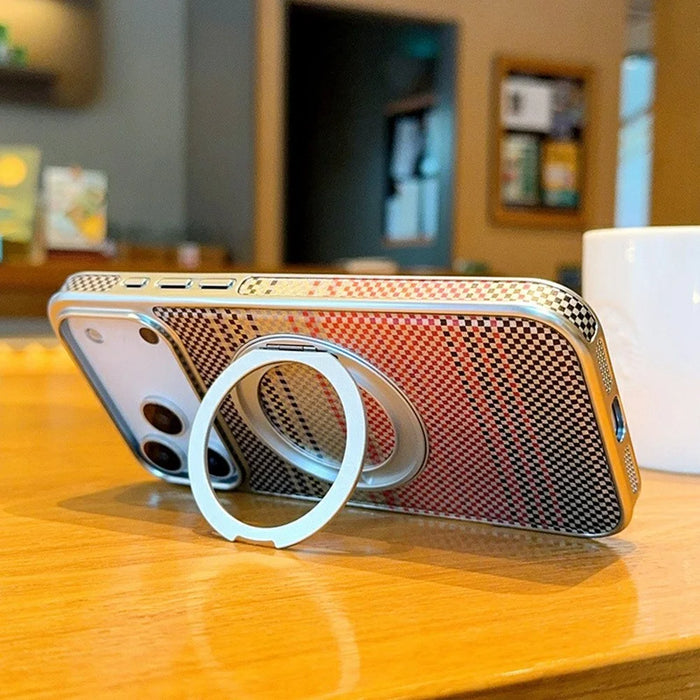 For iPhone 17 Pro Max Magnetic Case Kickstand Electroplated PC + PU Leather Phone Back Cover - Silver - 3