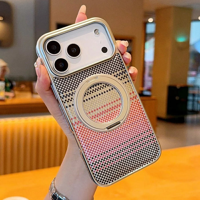 For iPhone 17 Pro Magnetic Case Kickstand Electroplated PC + PU Leather Phone Back Cover - Silver - 1