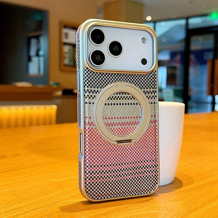 For iPhone 17 Pro Magnetic Case Kickstand Electroplated PC + PU Leather Phone Back Cover - Silver - 6