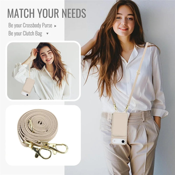 For iPhone Air Case RFID Blocking Zipper Wallet Leather + TPU Phone Cover with Shoulder Strap - Apricot - 5