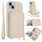 For iPhone 15 Plus / 14 Plus Case RFID Blocking Zipper Wallet Leather + TPU Phone Cover with Shoulder Strap - Apricot - 1