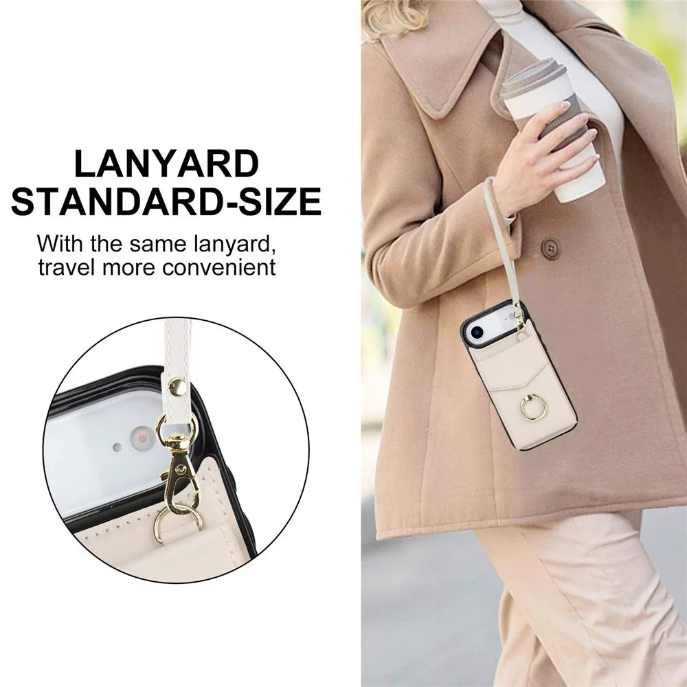 For iPhone Air Case Leather + TPU Accordion Card Bag Phone Cover with Ring Kickstand - Beige - 3