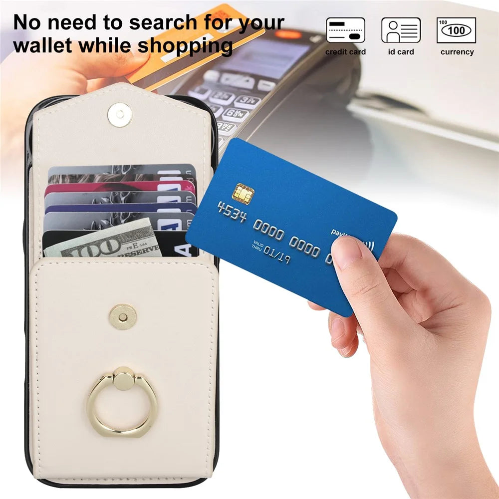 For iPhone Air Case Leather + TPU Accordion Card Bag Phone Cover with Ring Kickstand - Beige - 5