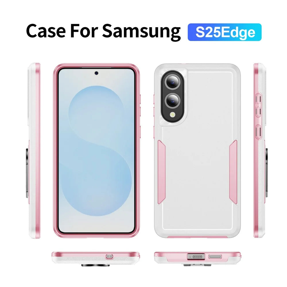 For Samsung Galaxy S25 Edge Case PC + TPU Military Grade Drop Protective Phone Cover - White + Pink - 7