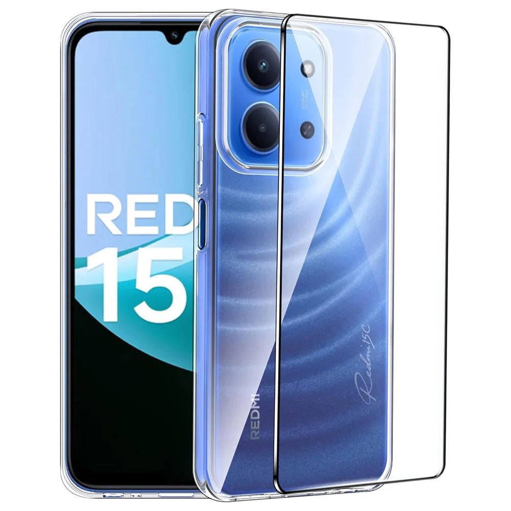 For Xiaomi Redmi 15C 5G (EU) (173mm)  /  15C 4G (EU) (173mm) Clear TPU Anti-Scratch Phone Case + 2.5D Arc Edge Screen Protector - 1