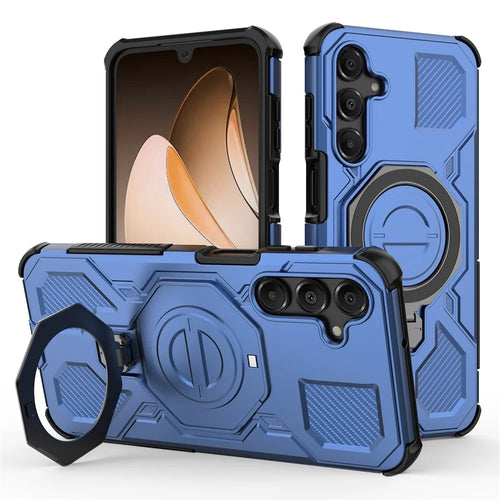 For Samsung Galaxy A16 5G Magnetic Case Rotating Metal Kickstand Shockproof PC + TPU Phone Back Cover - Dark Blue - 1