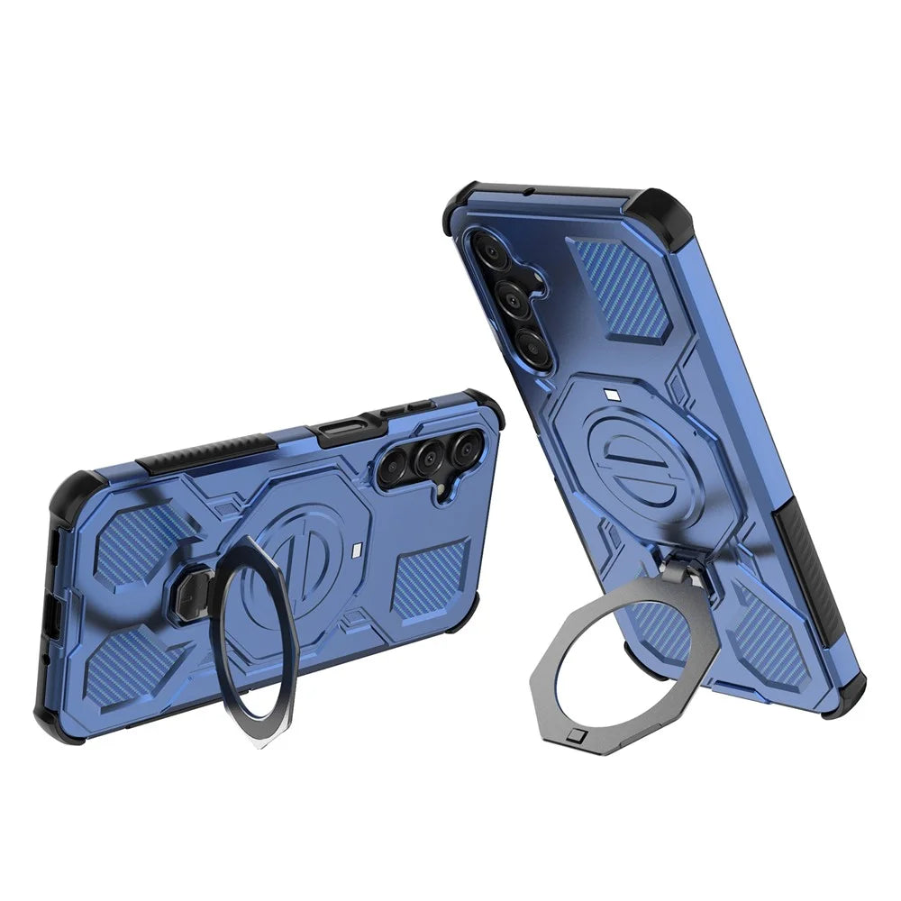 For Samsung Galaxy A16 5G Magnetic Case Rotating Metal Kickstand Shockproof PC + TPU Phone Back Cover - Dark Blue - 2