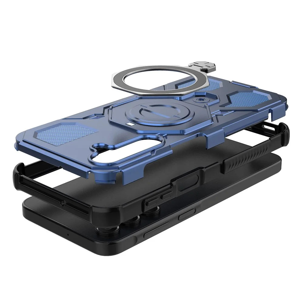 For Samsung Galaxy A16 5G Magnetic Case Rotating Metal Kickstand Shockproof PC + TPU Phone Back Cover - Dark Blue - 3