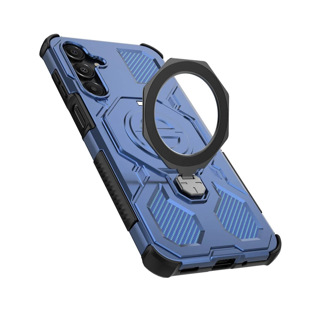 For Samsung Galaxy A16 5G Magnetic Case Rotating Metal Kickstand Shockproof PC + TPU Phone Back Cover - Dark Blue - 5