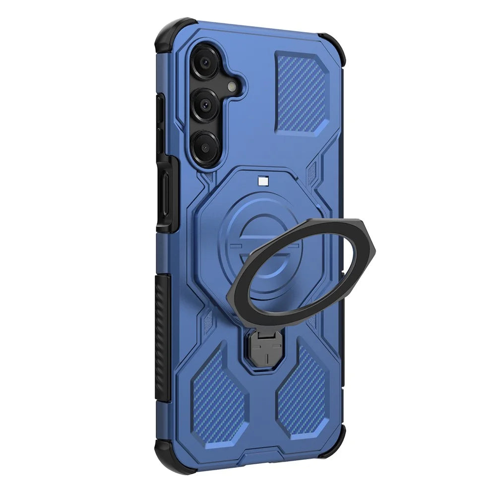 For Samsung Galaxy A16 5G Magnetic Case Rotating Metal Kickstand Shockproof PC + TPU Phone Back Cover - Dark Blue - 6