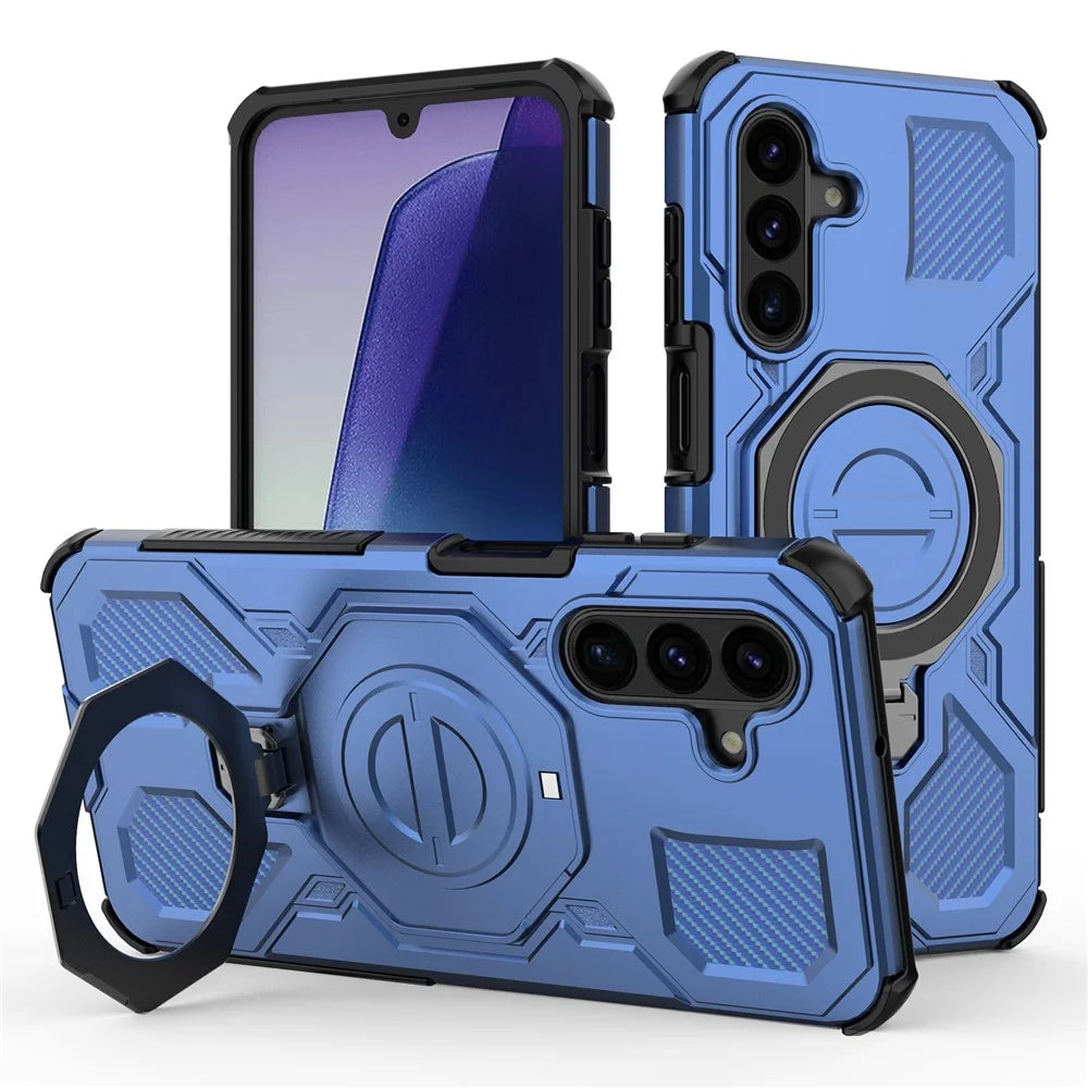 For Samsung Galaxy A18 5G / A18 4G / A17 5G / A17 4G Magnetic Case Rotating Metal Kickstand Shockproof PC + TPU Phone Back Cover - Dark Blue - 1