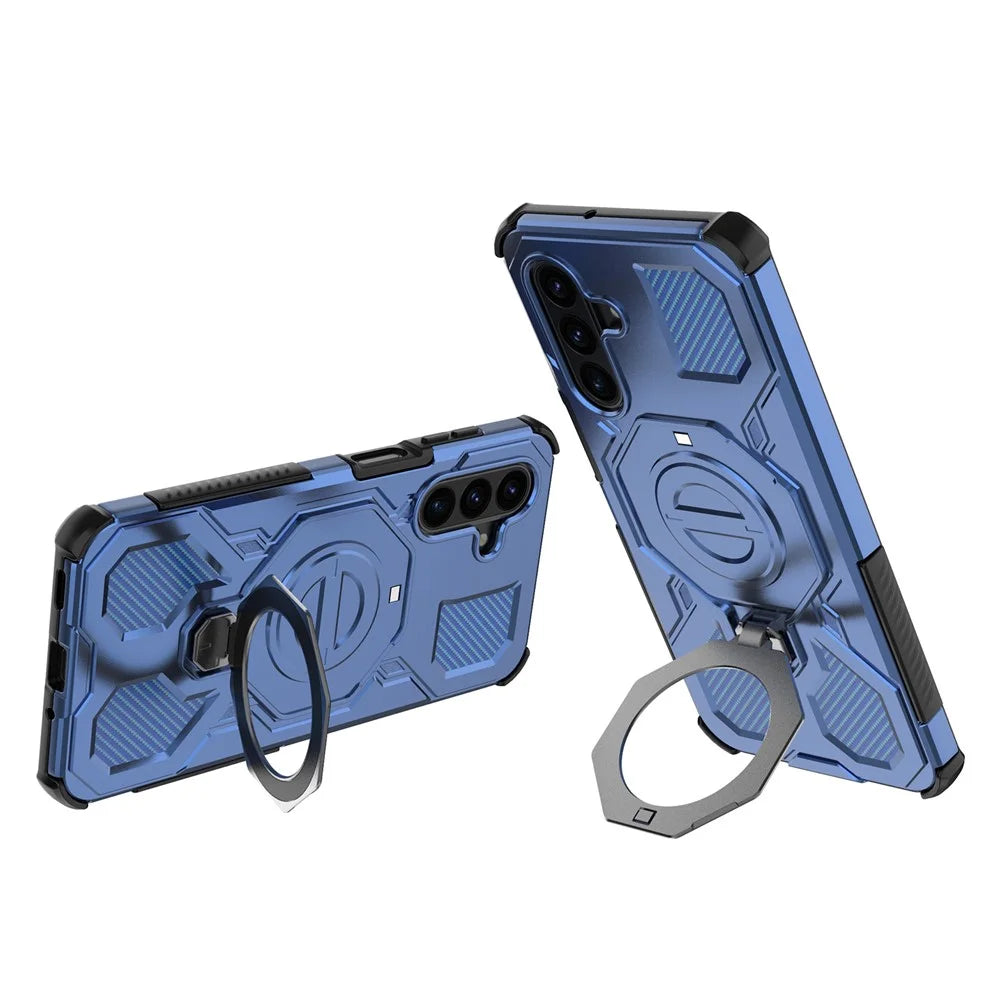 For Samsung Galaxy A18 5G / A18 4G / A17 5G / A17 4G Magnetic Case Rotating Metal Kickstand Shockproof PC + TPU Phone Back Cover - Dark Blue - 2