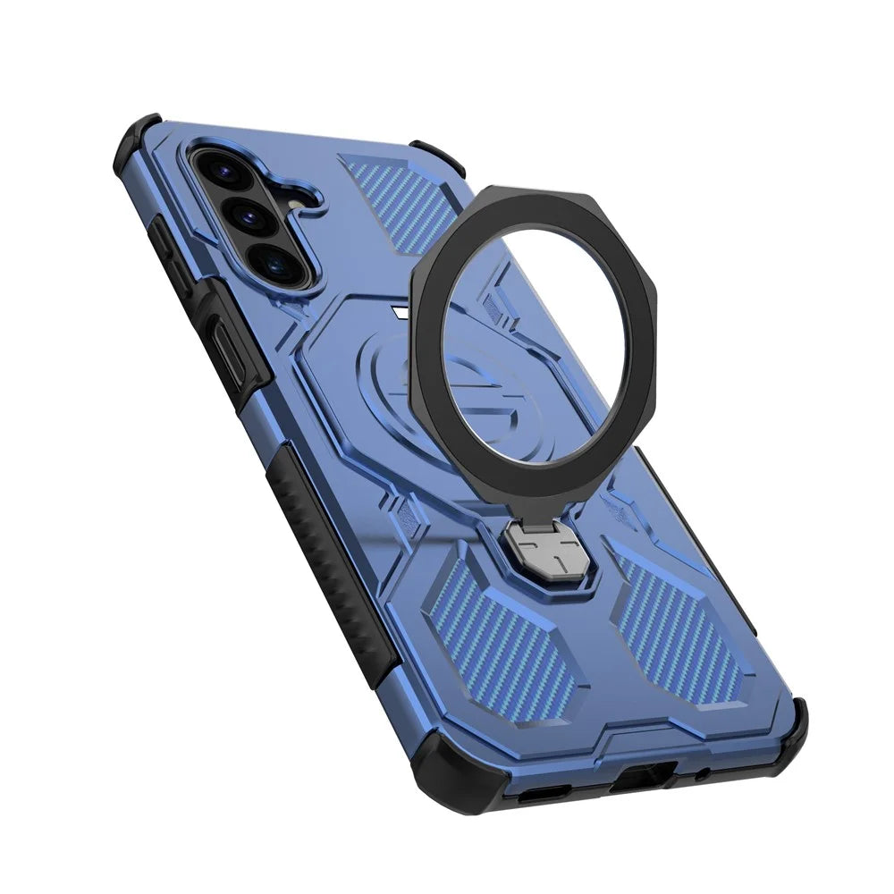 For Samsung Galaxy A18 5G / A18 4G / A17 5G / A17 4G Magnetic Case Rotating Metal Kickstand Shockproof PC + TPU Phone Back Cover - Dark Blue - 5
