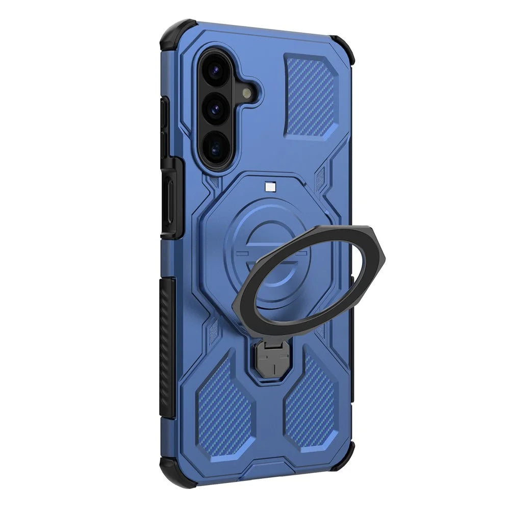For Samsung Galaxy A18 5G / A18 4G / A17 5G / A17 4G Magnetic Case Rotating Metal Kickstand Shockproof PC + TPU Phone Back Cover - Dark Blue - 6