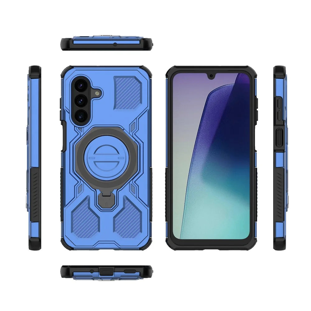 For Samsung Galaxy A18 5G / A18 4G / A17 5G / A17 4G Magnetic Case Rotating Metal Kickstand Shockproof PC + TPU Phone Back Cover - Dark Blue - 7