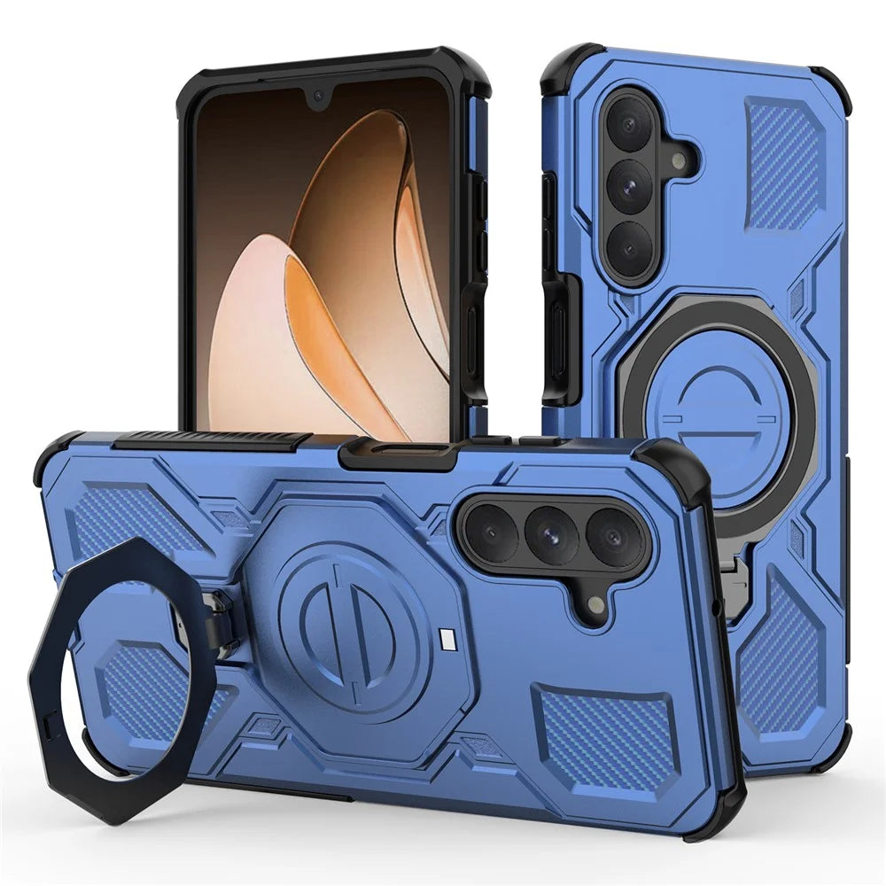For Samsung Galaxy A26 5G Magnetic Case Rotating Metal Kickstand Shockproof PC + TPU Phone Back Cover - Dark Blue - 1
