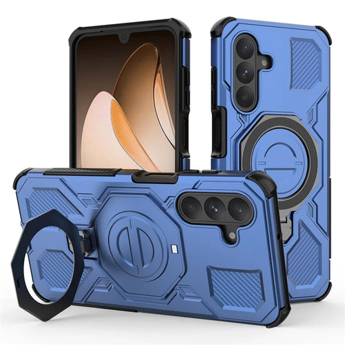For Samsung Galaxy A26 5G Magnetic Case Rotating Metal Kickstand Shockproof PC + TPU Phone Back Cover - Dark Blue - 1