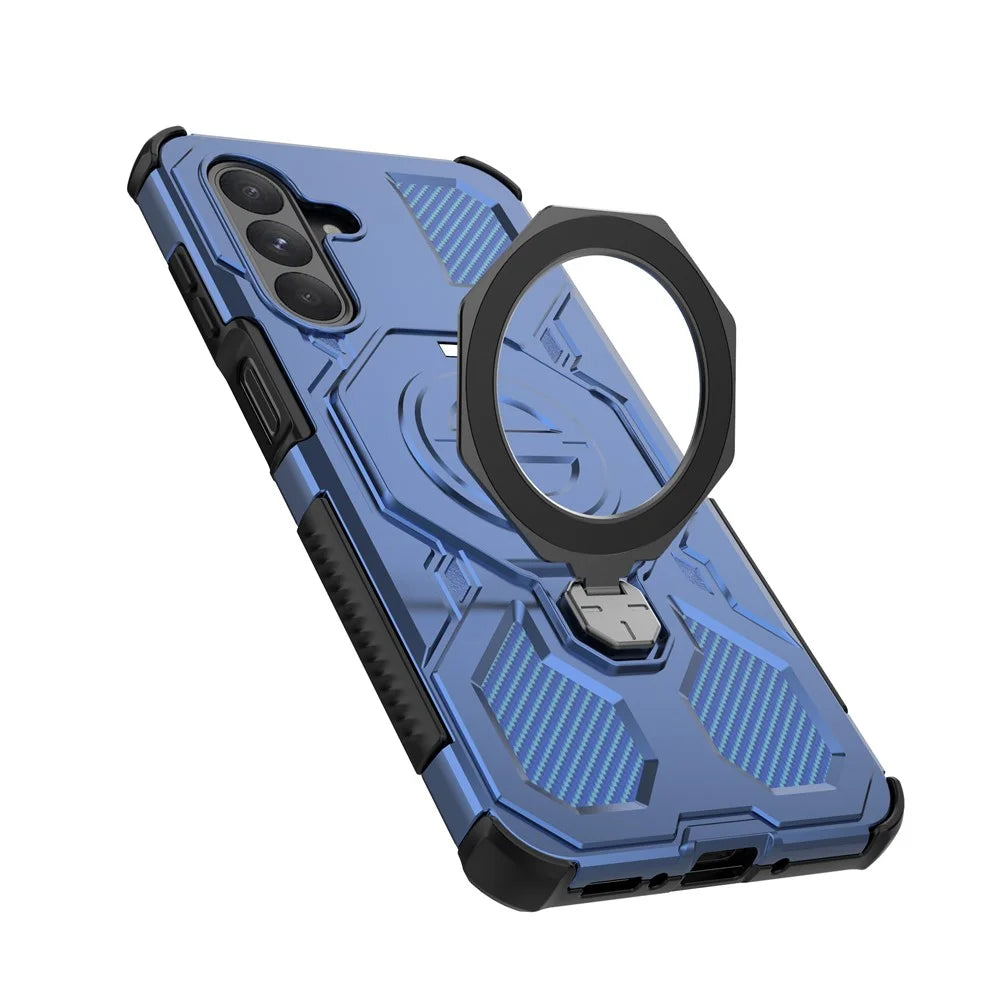 For Samsung Galaxy A26 5G Magnetic Case Rotating Metal Kickstand Shockproof PC + TPU Phone Back Cover - Dark Blue - 5