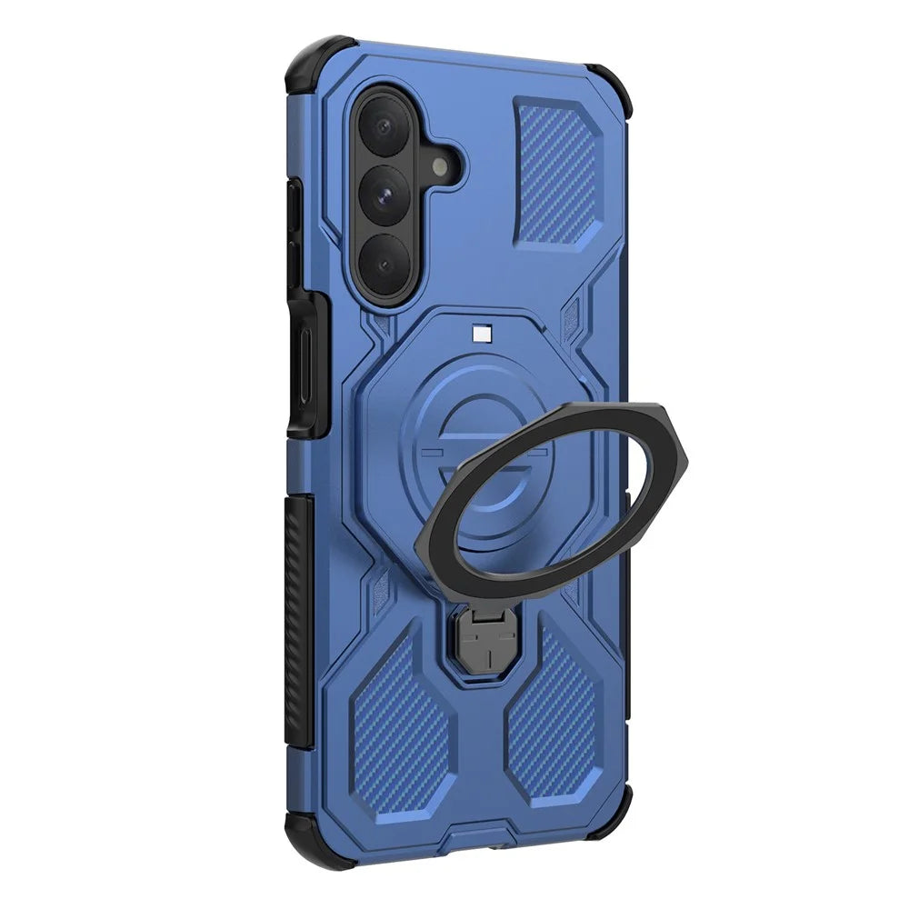 For Samsung Galaxy A26 5G Magnetic Case Rotating Metal Kickstand Shockproof PC + TPU Phone Back Cover - Dark Blue - 6
