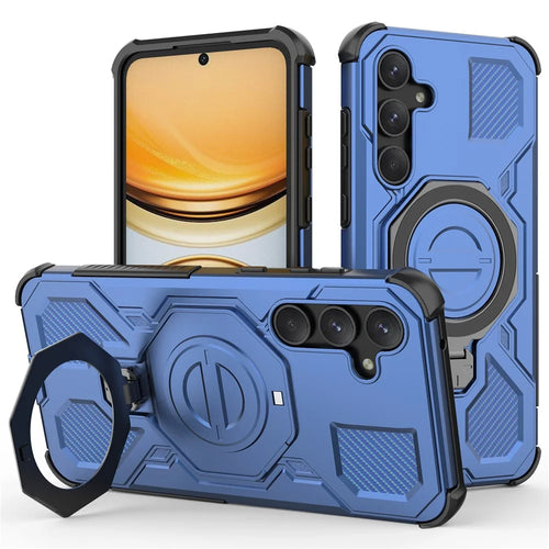 For Samsung Galaxy A55 5G Magnetic Case Rotating Metal Kickstand Shockproof PC + TPU Phone Back Cover - Dark Blue - 1