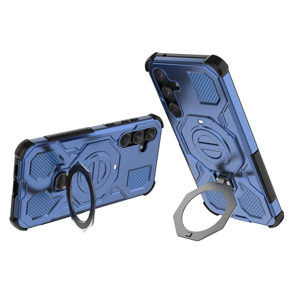 For Samsung Galaxy A55 5G Magnetic Case Rotating Metal Kickstand Shockproof PC + TPU Phone Back Cover - Dark Blue - 2
