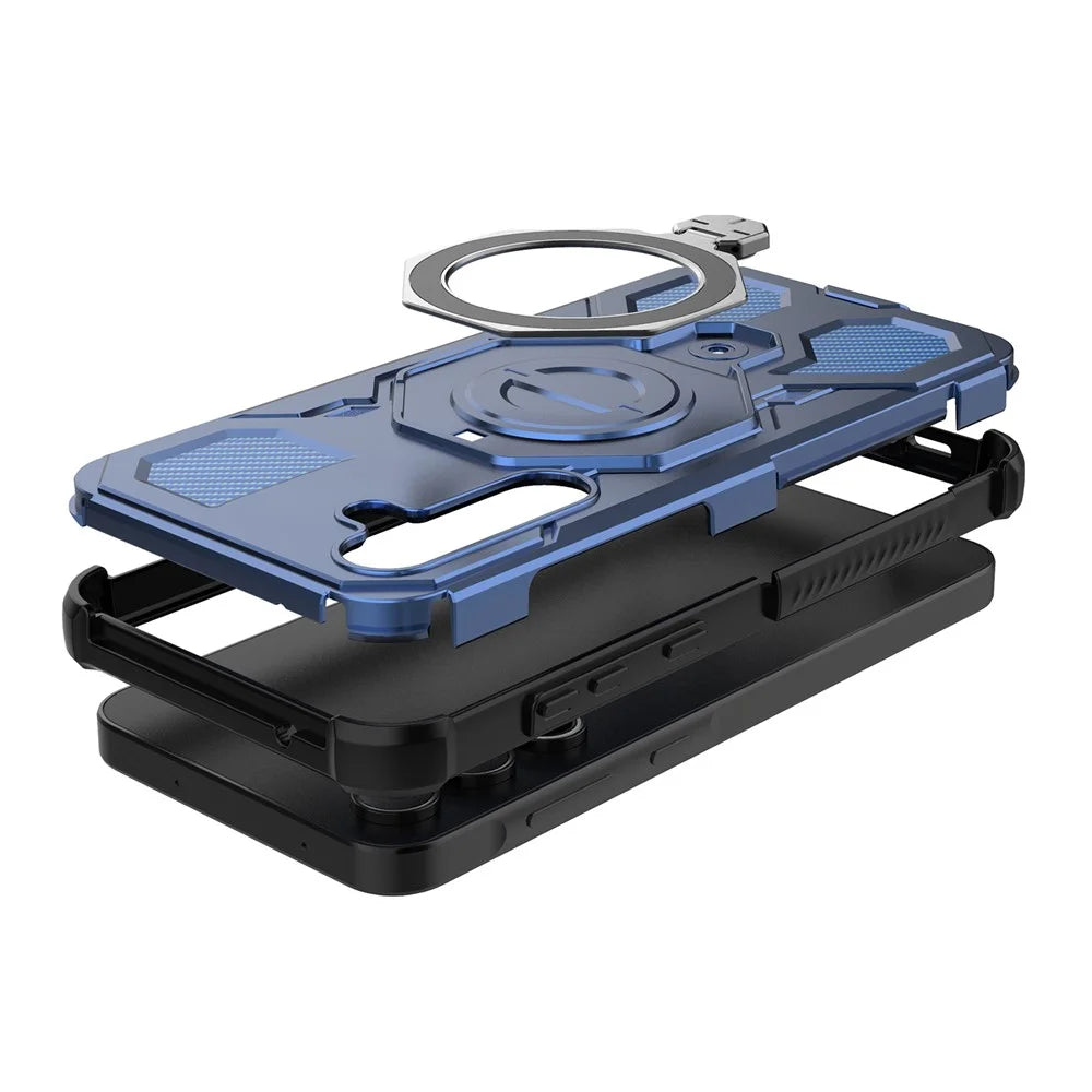 For Samsung Galaxy A55 5G Magnetic Case Rotating Metal Kickstand Shockproof PC + TPU Phone Back Cover - Dark Blue - 3