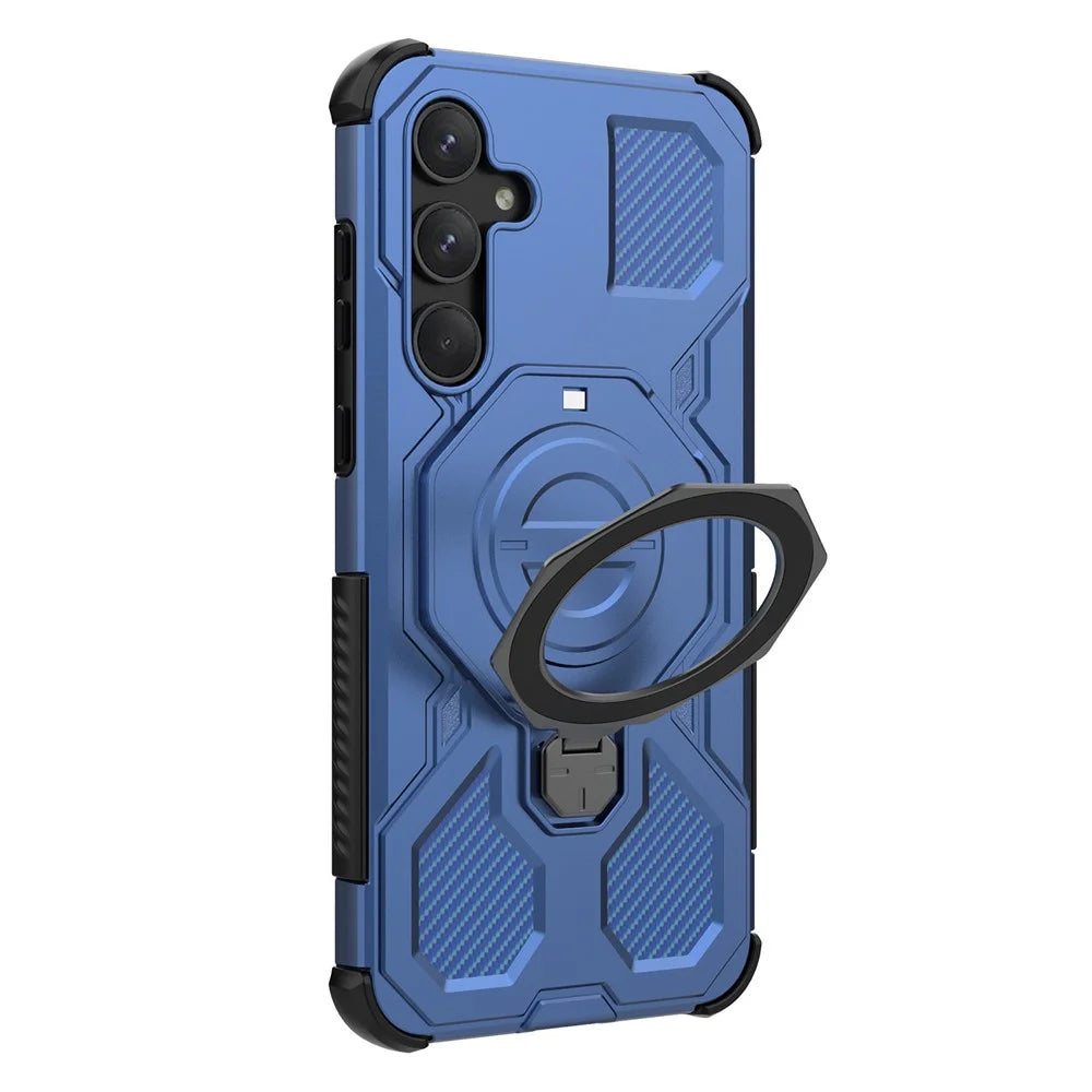 For Samsung Galaxy A55 5G Magnetic Case Rotating Metal Kickstand Shockproof PC + TPU Phone Back Cover - Dark Blue - 6