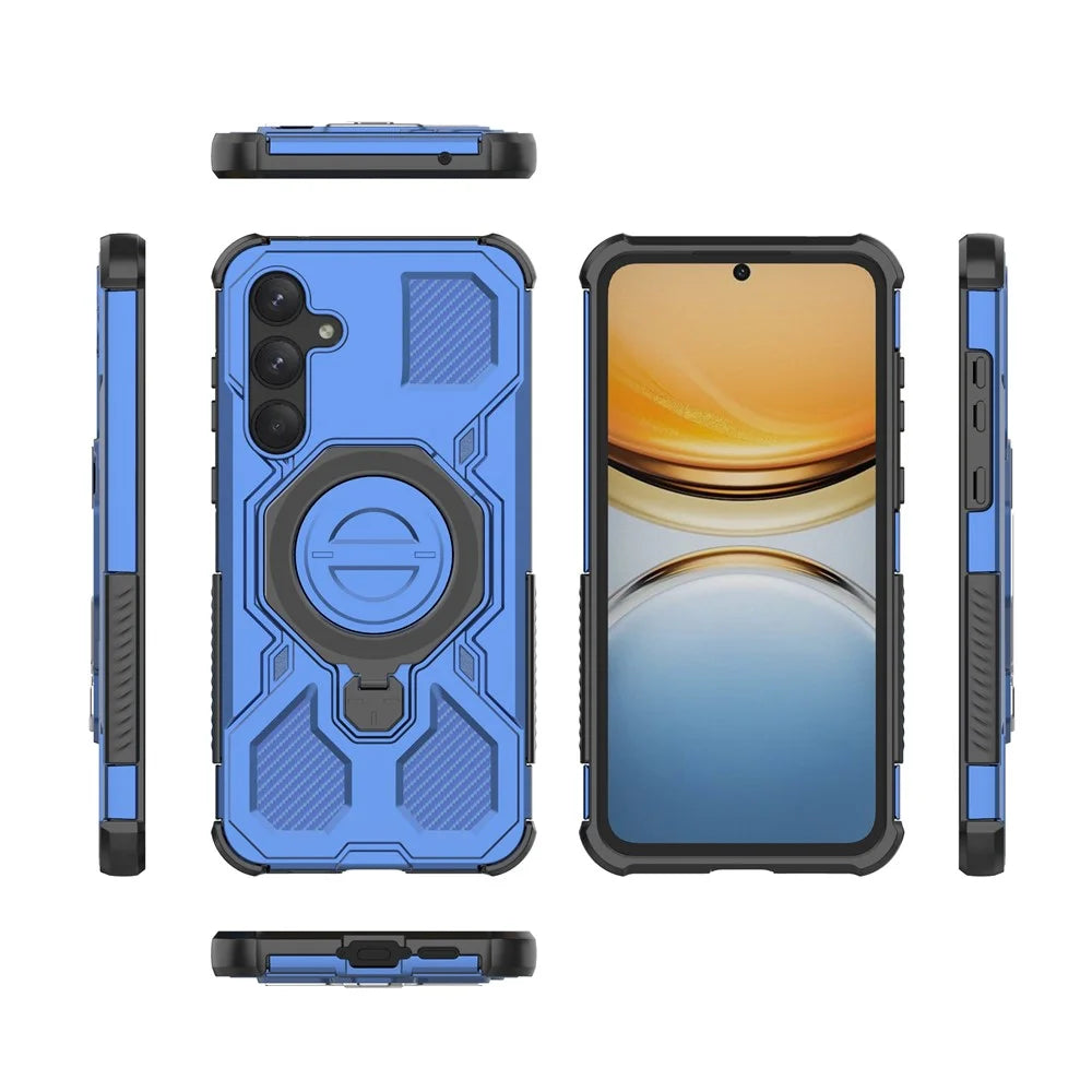 For Samsung Galaxy A55 5G Magnetic Case Rotating Metal Kickstand Shockproof PC + TPU Phone Back Cover - Dark Blue - 7