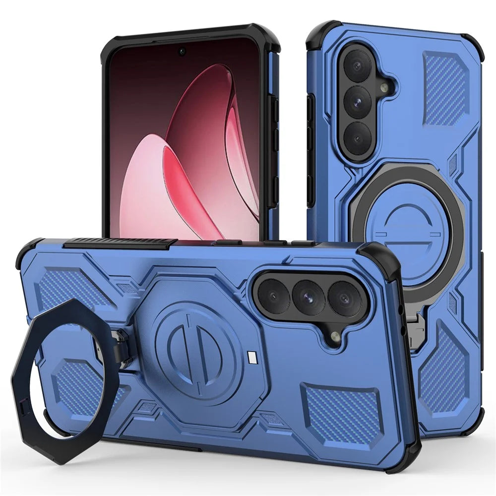 For Samsung Galaxy A56 5G Magnetic Case Rotating Metal Kickstand Shockproof PC + TPU Phone Back Cover - Dark Blue - 1