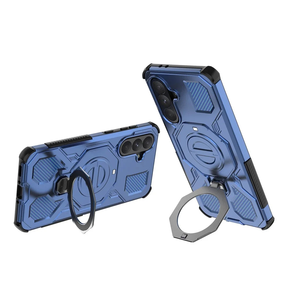 For Samsung Galaxy A56 5G Magnetic Case Rotating Metal Kickstand Shockproof PC + TPU Phone Back Cover - Dark Blue - 2