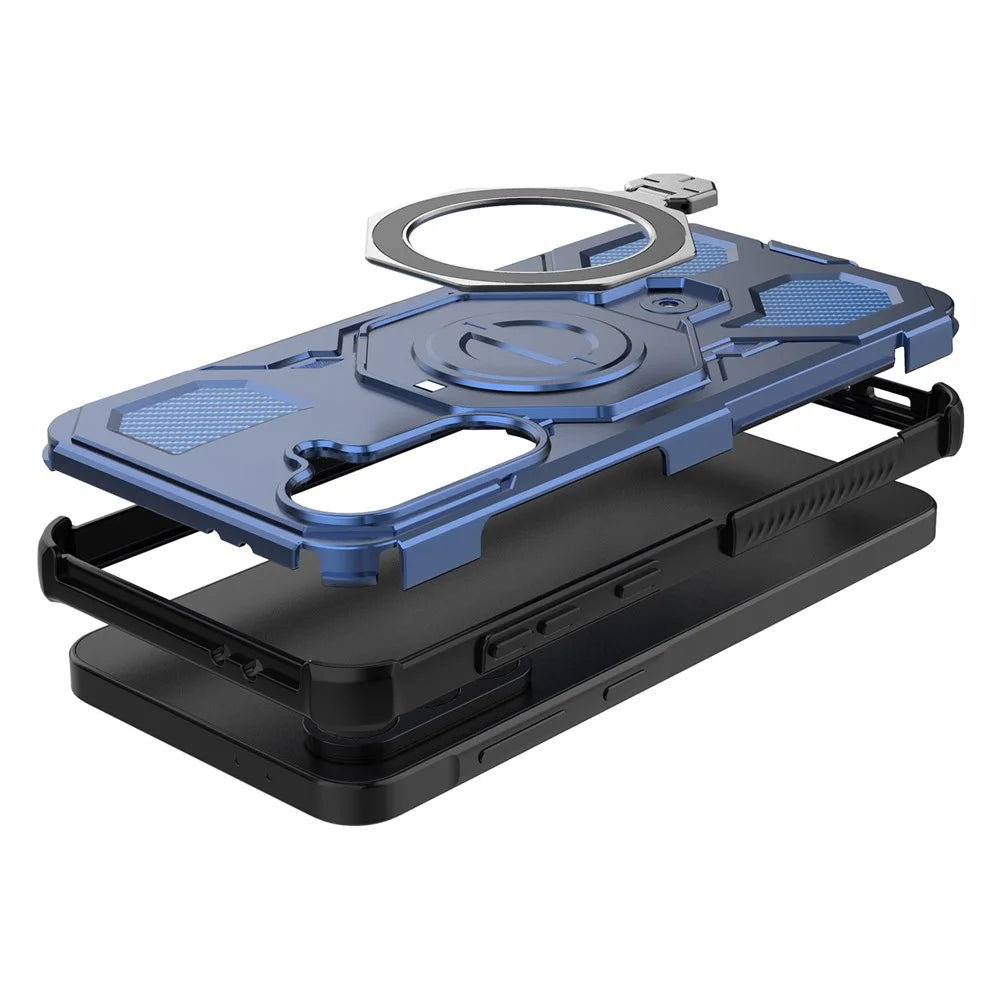 For Samsung Galaxy A56 5G Magnetic Case Rotating Metal Kickstand Shockproof PC + TPU Phone Back Cover - Dark Blue - 3