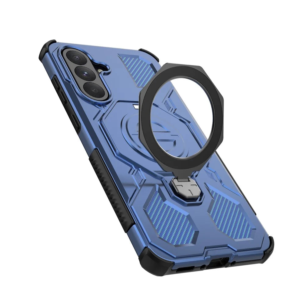 For Samsung Galaxy A56 5G Magnetic Case Rotating Metal Kickstand Shockproof PC + TPU Phone Back Cover - Dark Blue - 5