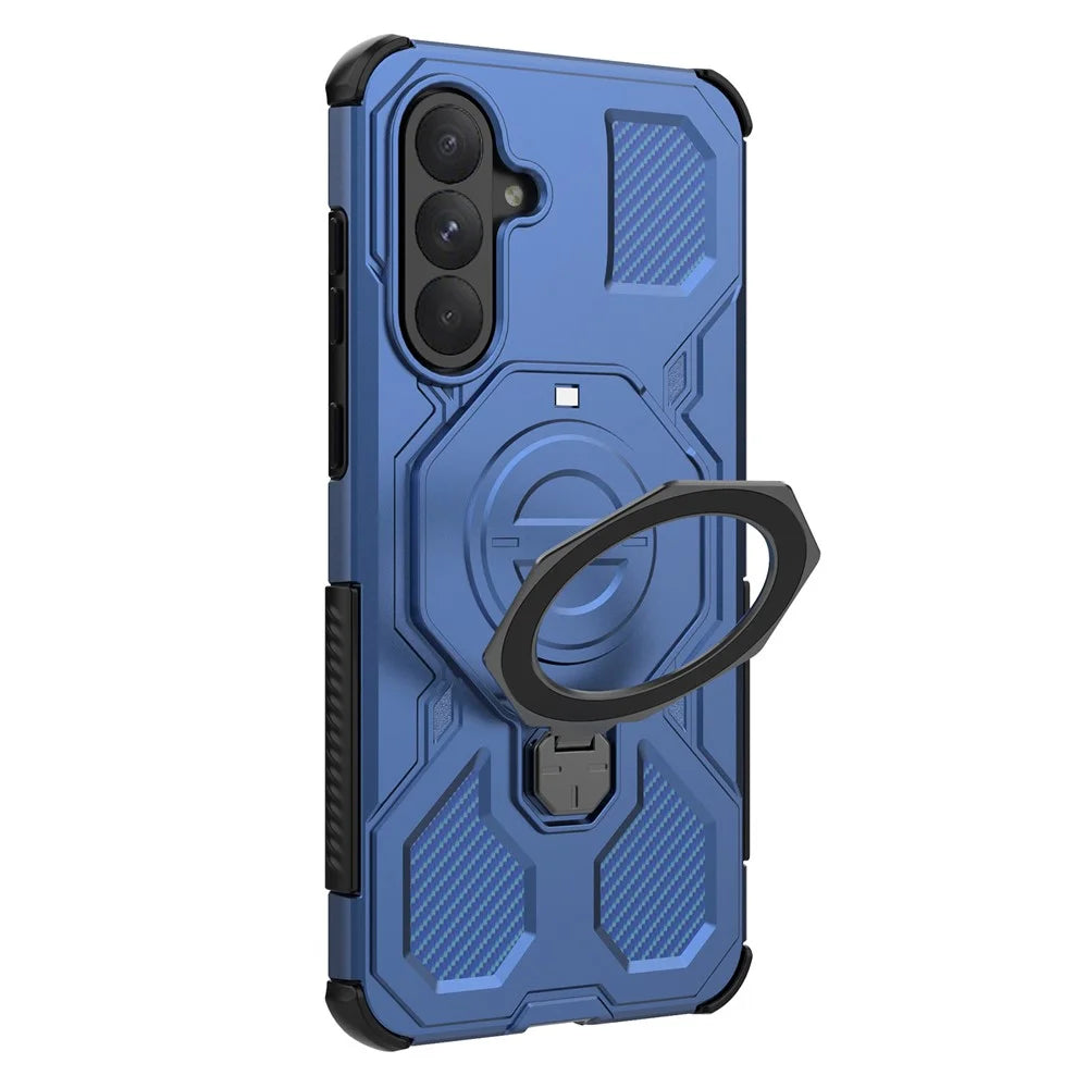 For Samsung Galaxy A56 5G Magnetic Case Rotating Metal Kickstand Shockproof PC + TPU Phone Back Cover - Dark Blue - 6