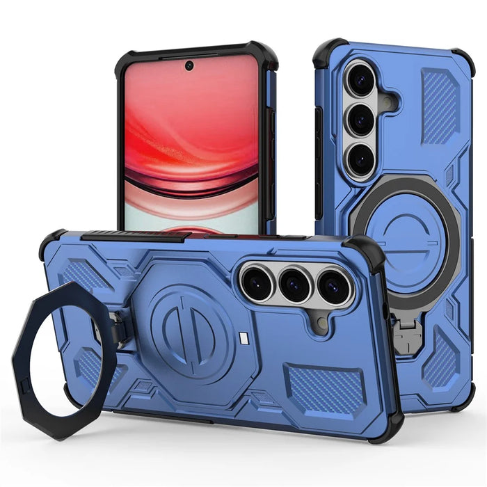 For Samsung Galaxy S26 Magnetic Case Rotating Metal Kickstand Shockproof PC + TPU Phone Back Cover - Dark Blue - 1