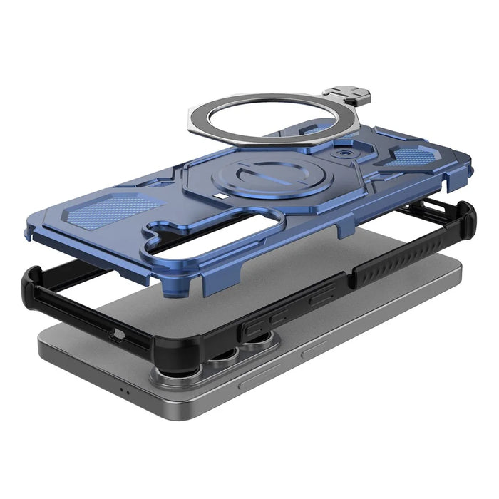 For Samsung Galaxy S26 Magnetic Case Rotating Metal Kickstand Shockproof PC + TPU Phone Back Cover - Dark Blue - 3