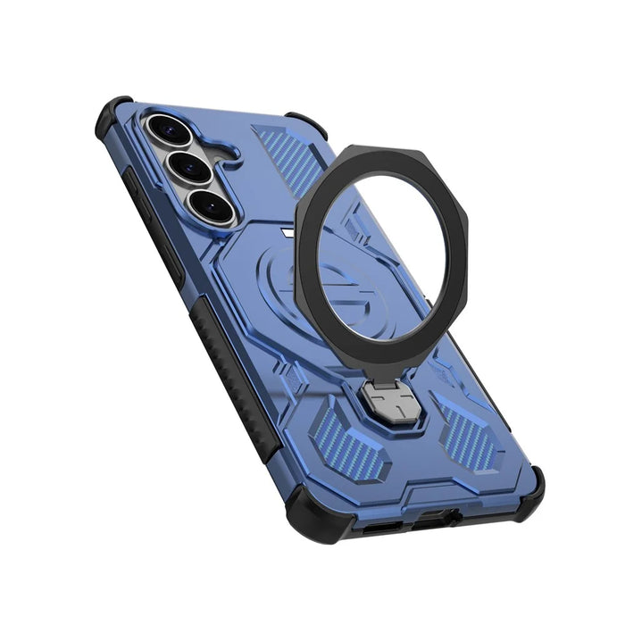 For Samsung Galaxy S26 Magnetic Case Rotating Metal Kickstand Shockproof PC + TPU Phone Back Cover - Dark Blue - 5