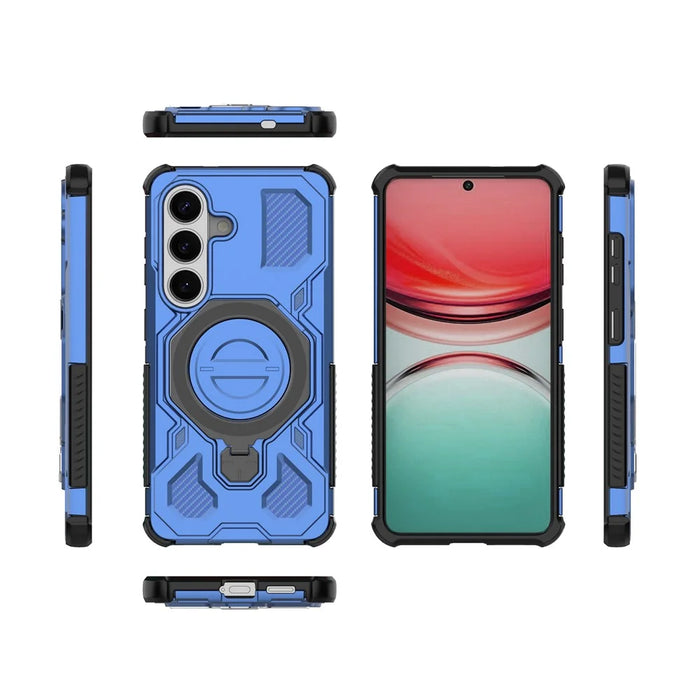 For Samsung Galaxy S26 Magnetic Case Rotating Metal Kickstand Shockproof PC + TPU Phone Back Cover - Dark Blue - 7