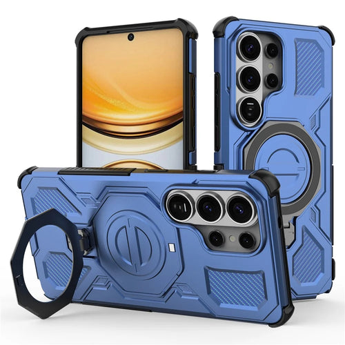 For Samsung Galaxy S26 Ultra Magnetic Case Rotating Metal Kickstand Shockproof PC + TPU Phone Back Cover - Dark Blue - 1