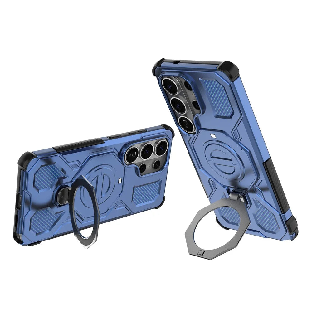 For Samsung Galaxy S26 Ultra Magnetic Case Rotating Metal Kickstand Shockproof PC + TPU Phone Back Cover - Dark Blue - 2