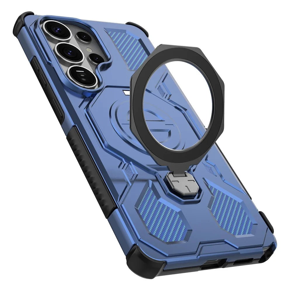 For Samsung Galaxy S26 Ultra Magnetic Case Rotating Metal Kickstand Shockproof PC + TPU Phone Back Cover - Dark Blue - 4