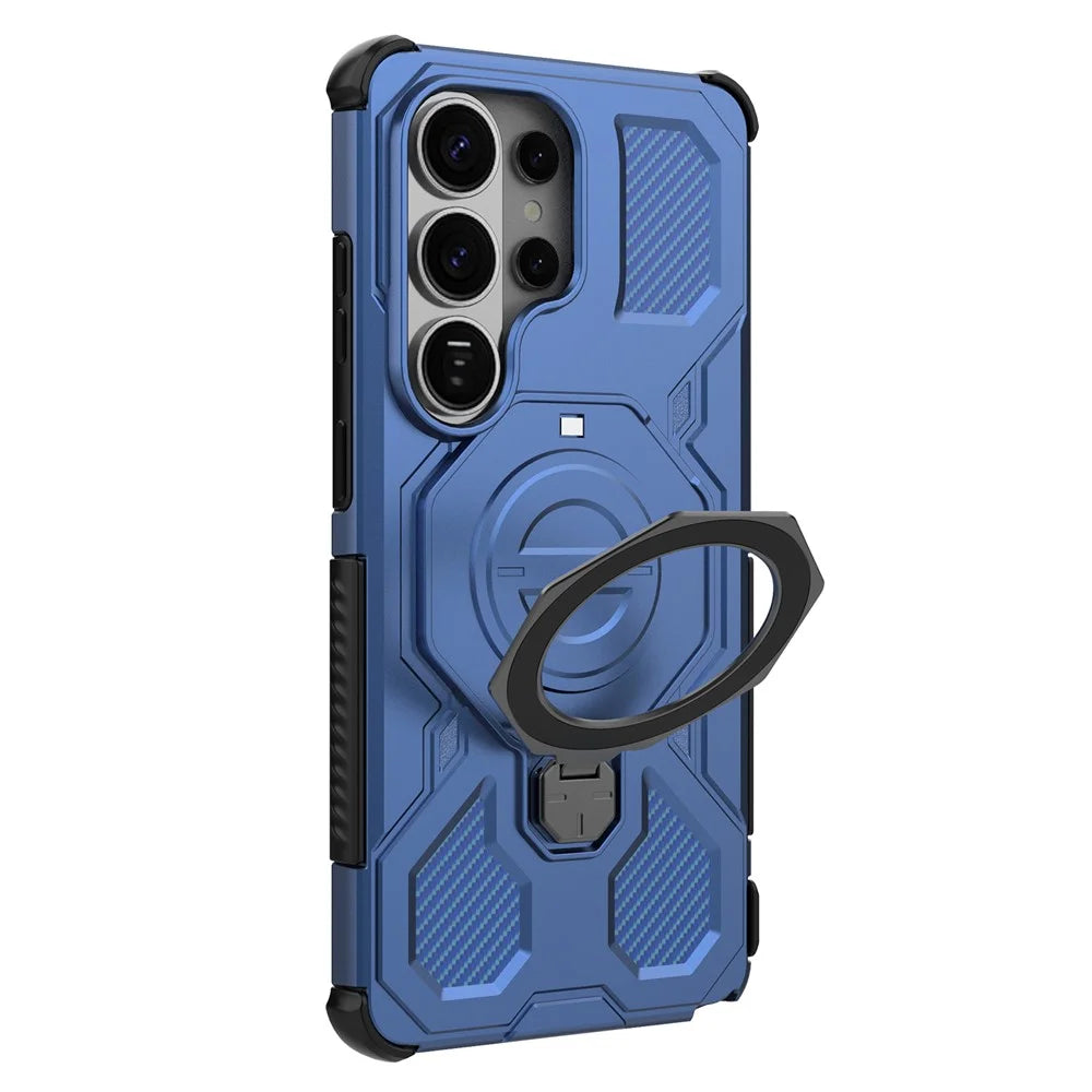 For Samsung Galaxy S26 Ultra Magnetic Case Rotating Metal Kickstand Shockproof PC + TPU Phone Back Cover - Dark Blue - 6