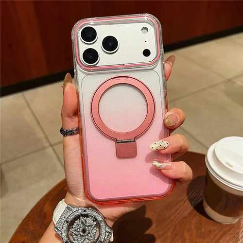For iPhone 18 Pro / 17 Pro Magnetic Case Kickstand Gradient Clear TPU Phone Back Cover - Pink - 1