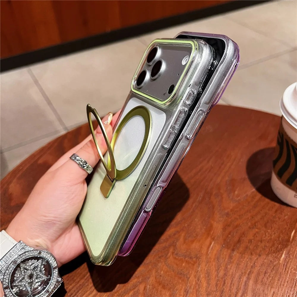 For iPhone 18 Pro / 17 Pro Magnetic Case Kickstand Gradient Clear TPU Phone Back Cover - Pink - 4
