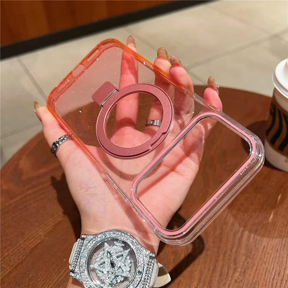 For iPhone 18 Pro Max / 17 Pro Max Magnetic Case Kickstand Gradient Clear TPU Phone Back Cover - Pink - 2