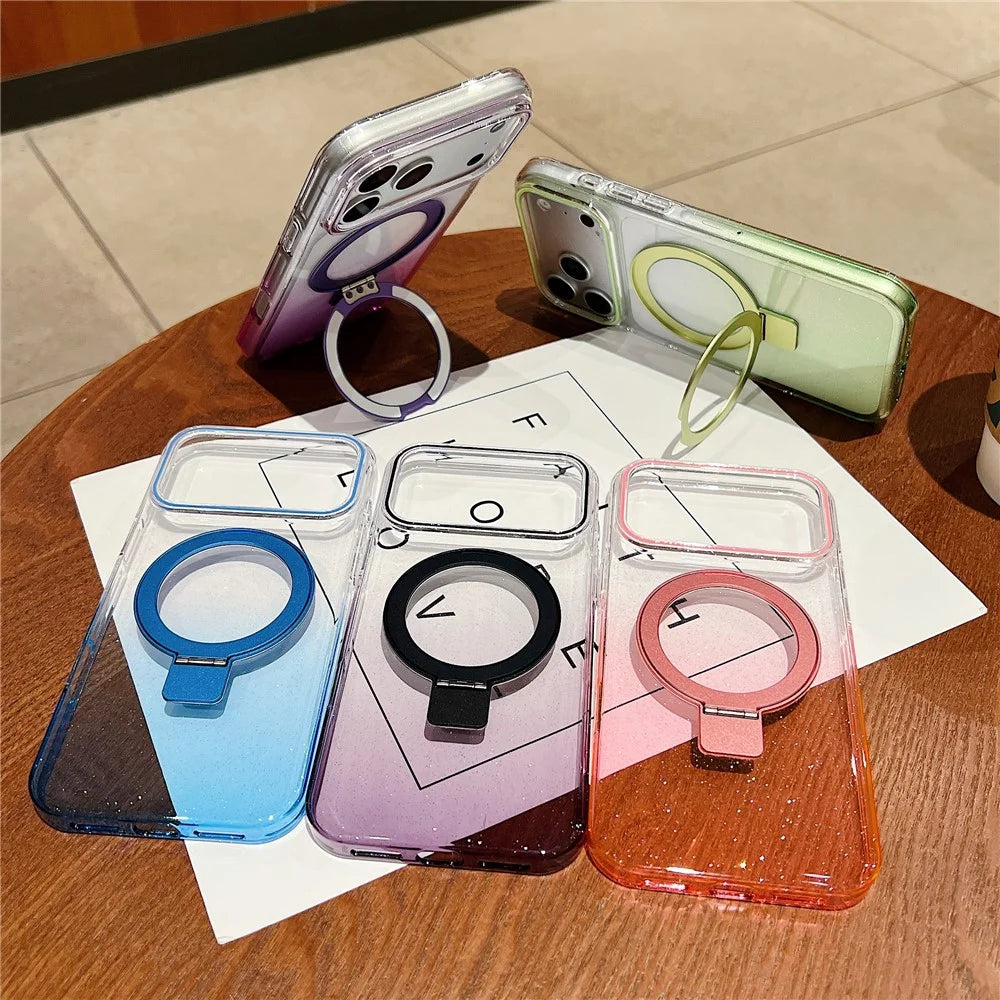 For iPhone 18 Pro Max / 17 Pro Max Magnetic Case Kickstand Gradient Clear TPU Phone Back Cover - Pink - 6